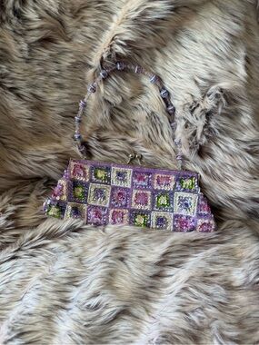 Vintage Beaded Mosaic Purple Lavender Evening Clutch